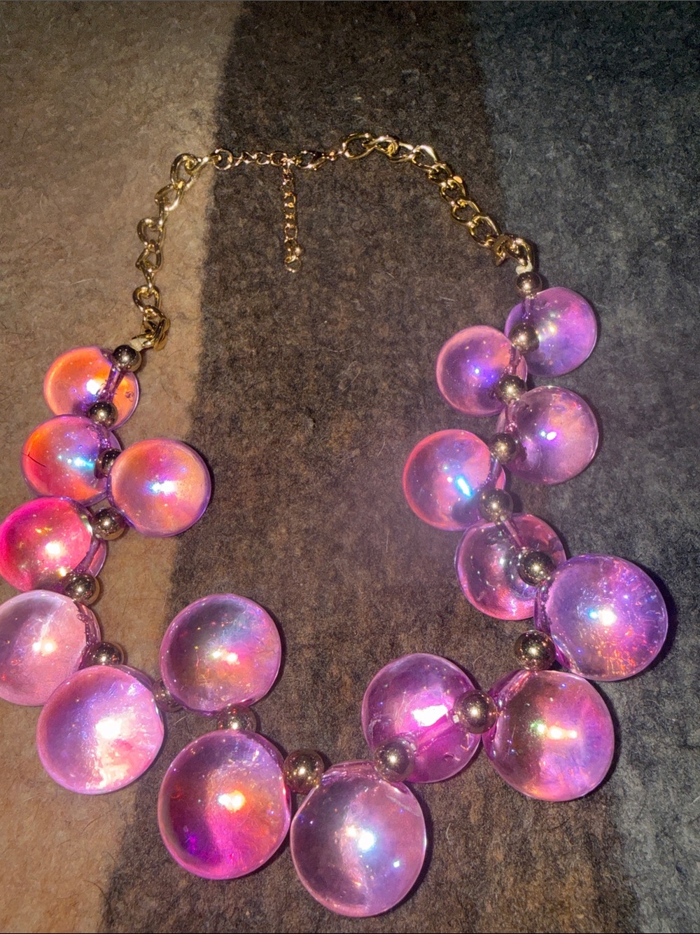 Gold Chain Pink Bubble Statement Necklace - Unbranded